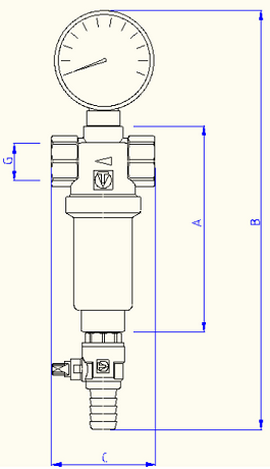 Размеры самопромывного фильтра Valtec Vt.389 1/2 Габариты фильтра Валтек Vt.389.04