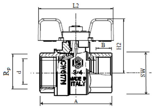 Размеры крана Стаут SVB-0002-000025 Габариты шарового крана Stout SVB-0002-000025