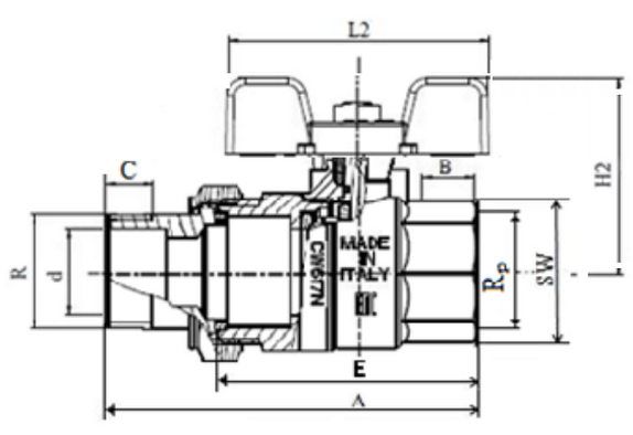 Размеры крана Стаут SVB-0007-000032 Габариты шарового крана Stout SVB-0007-000032
