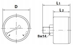 Габариты манометра Watts F+R100 10008096