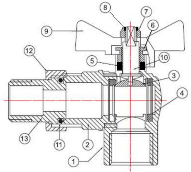Конструкция шарового крана Valtec Base VT.228.N