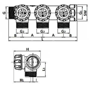 Размеры коллектора SMB-6850-013403 Габариты