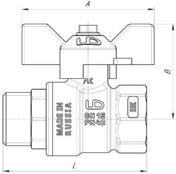Размеры шарового крана LD Pride LD 47.300.15 Габариты