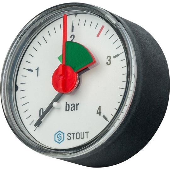 Манометр аксиальный Stout 1/4", 4 бара, 50 мм с указателем предела (SIM-0007-500408)