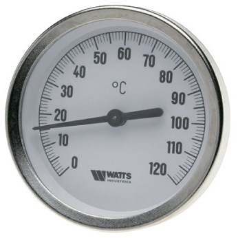 Термометр биметаллический Watts F+R801 (1/2", 120С°, d.к/l.г 63x50 мм.) c пог. гильзой 10005800