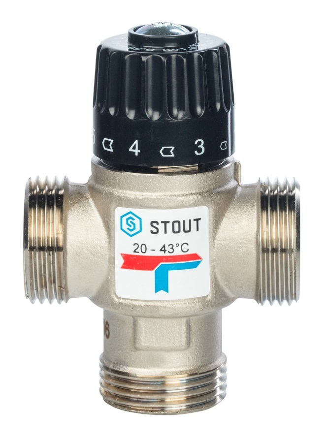Термостатический смесительный клапан Stout 1" НР 20-43 °С, KV 2,5 м3/ч (SVM-0120-254325)