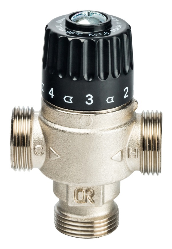 Термостатический смесительный клапан Stout 3/4" НР 30-65 °С, KV 1,8 м3/ч центральное смешивание