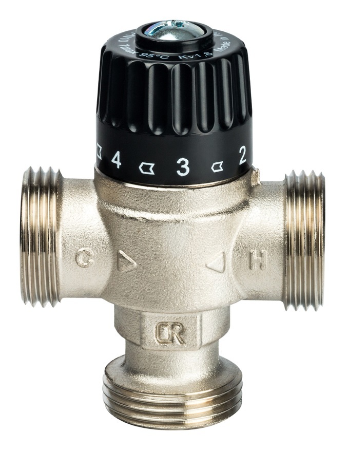Термостатический смесительный клапан Stout 1" НР 30-65 °С, KV 1,8 м3/ч центральное смешивание