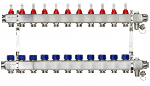 Ридан 088U0961R — Комплект коллекторов SSM-11RF set с расходомерами, кронштейнами, ручным воздухоотводчиком, сливным краном и торцевой заглушкой, 11 контуров