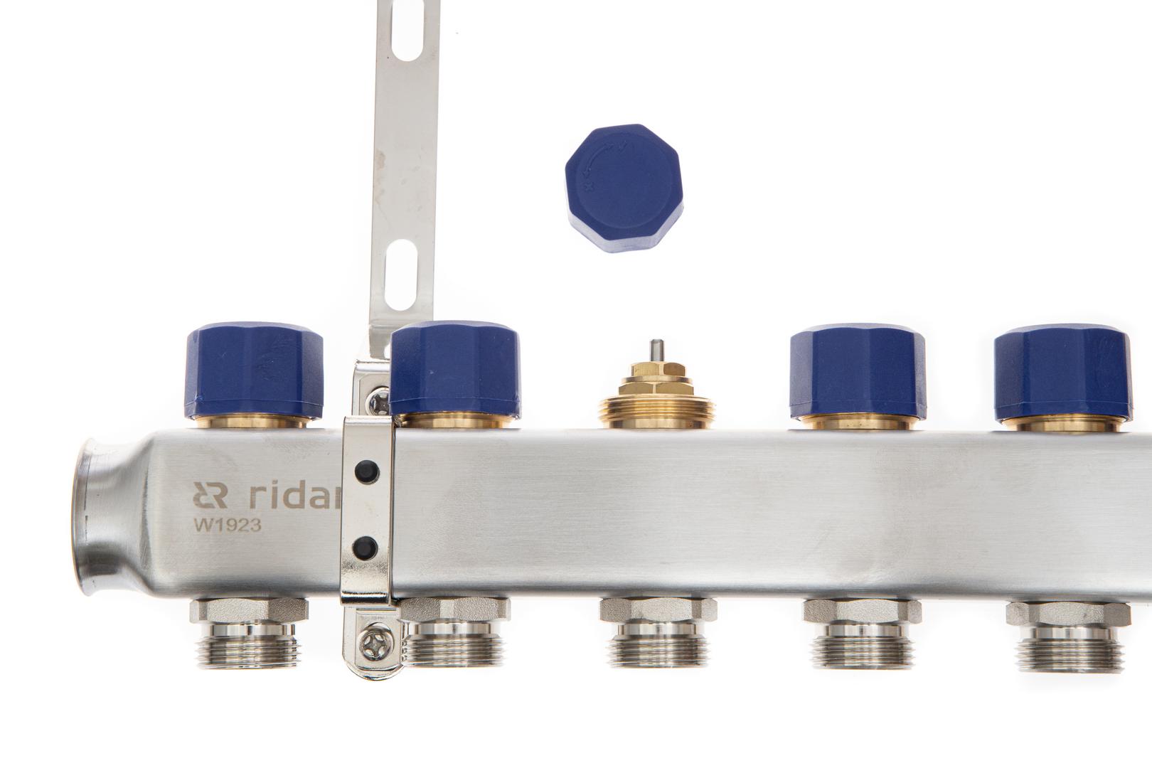 Ридан 088U0961R — Комплект коллекторов SSM-11RF set с расходомерами, кронштейнами, ручным воздухоотводчиком, сливным краном и торцевой заглушкой, 11 контуров