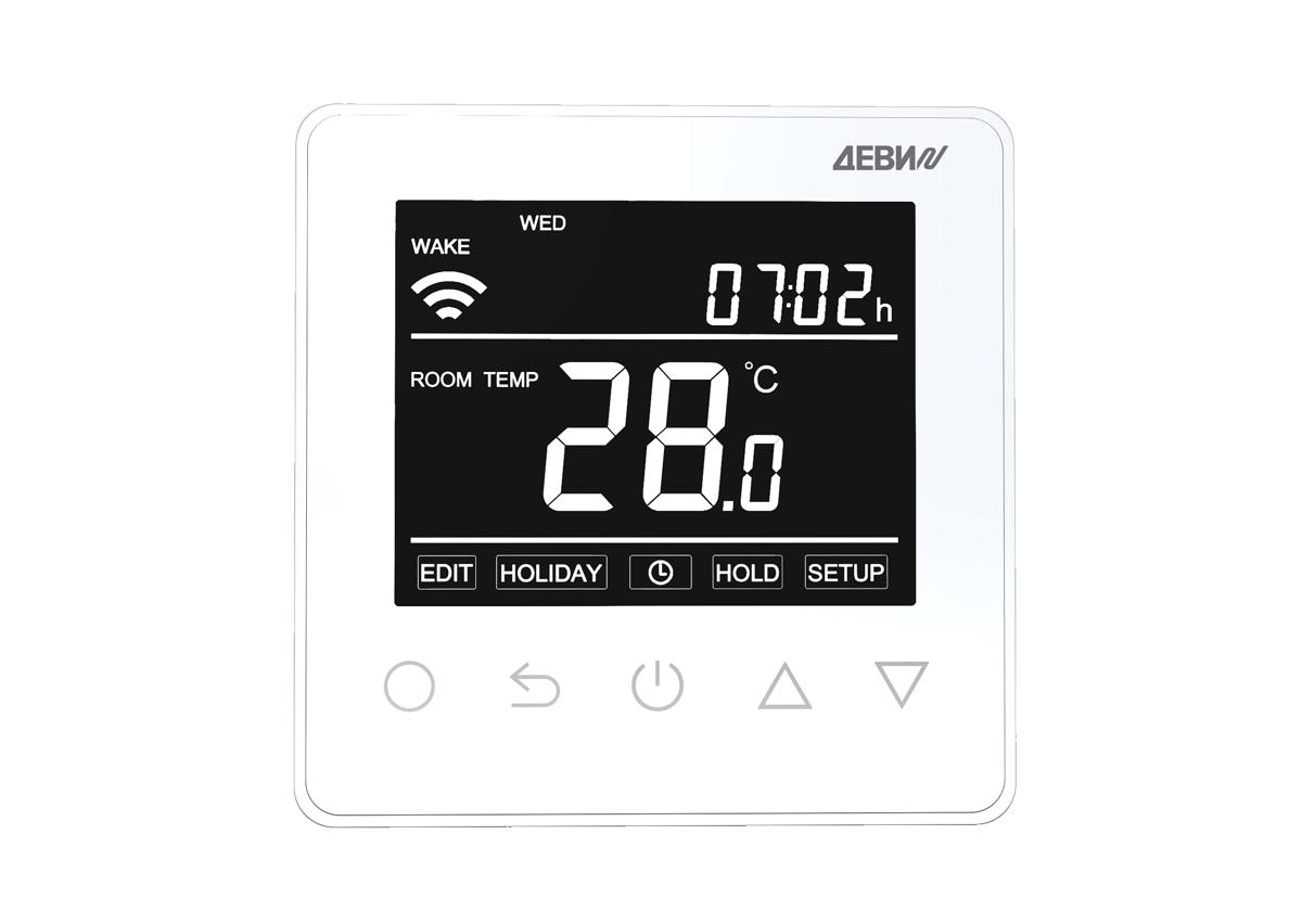 140F1141R — Терморегулятор ДЕВИ Prime (Прайм) c Wi-Fi белый IP 21, размеры 87 x 87 x 42 мм, диапазон регулирования температуры 5...40 °С