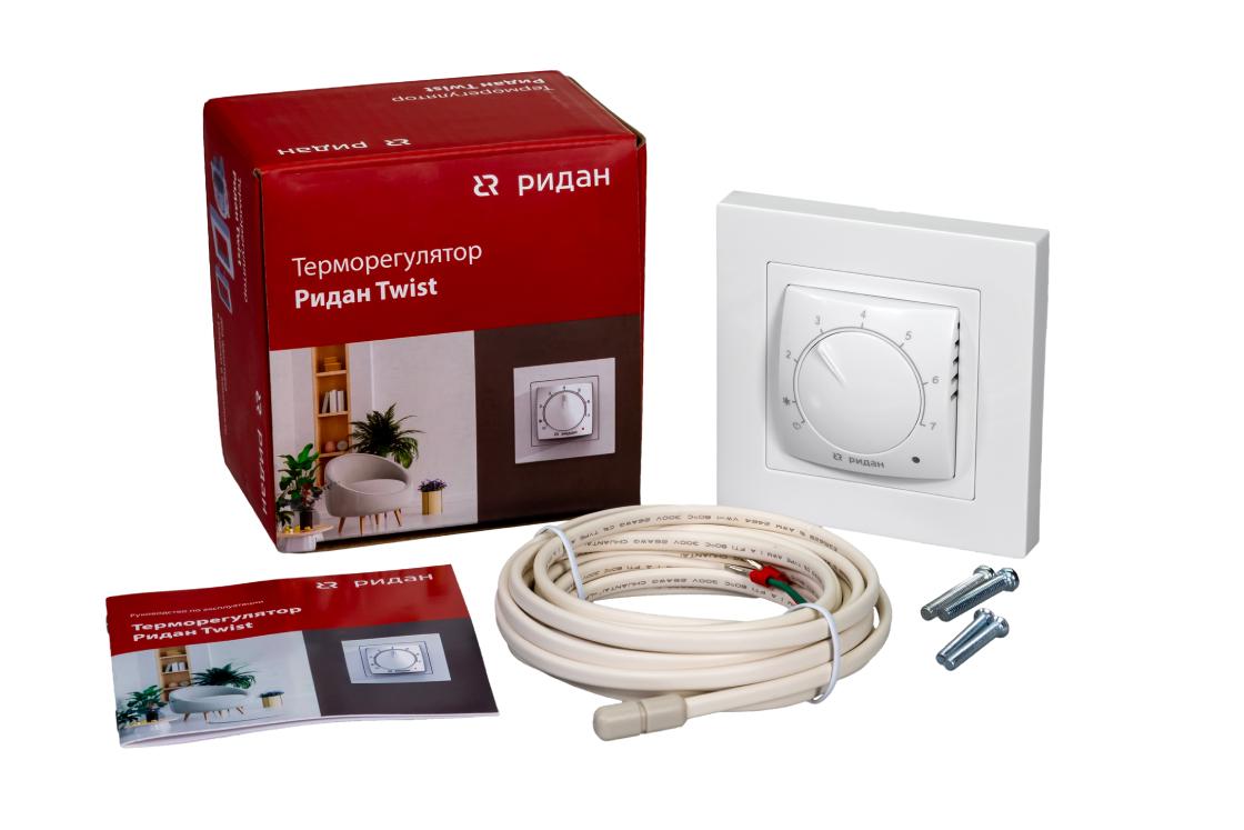 21RT0101R — Ридан Twist (Твист) терморегулятор белый IP 21, размеры 84 x 84 x 53 мм, диапазон регулирования температуры 5...42 °С