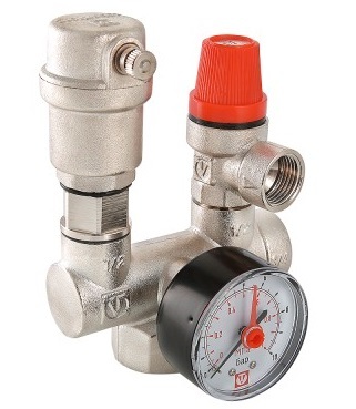 Группа безопасности котла Valtec VT.460.0.0 (1", 10 бар, до 44 кВт, манометр до 10 бар)