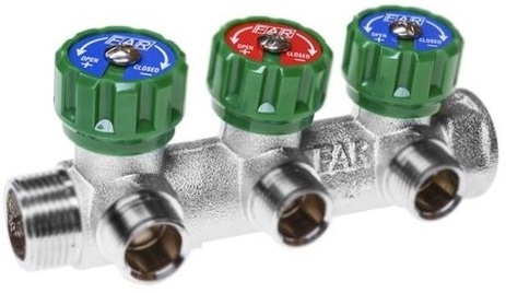 Коллектор FAR 3/4"x1/2" на 3 выхода «плоское уплотнение» (ВР-НР) FK 3822 3412TP