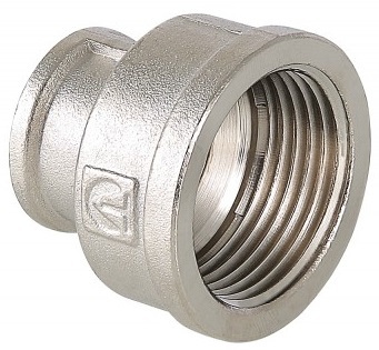 Муфта переходная Valtec 3/4"х1/2" ВР с внутренней резьбой латунная никелированная VTr.240.N.0504