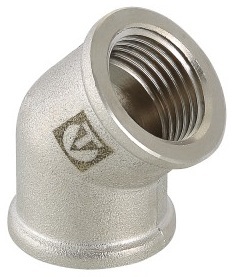 Угольник Valtec 3/4" ВР с внутренней резьбой 45° латунный никелированный VTr.091.N.0005