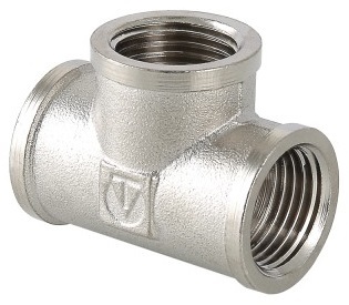 Тройник Valtec 1/2" ВР с внутренней резьбой латунный никелированный VTr.130.N.0004