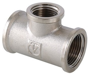 Тройник Valtec 1"х1/2"х1" ВР с внутренней резьбой переходной латунный никел. VTr.750.N.0604
