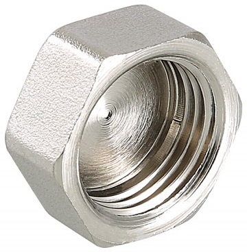 Заглушка Valtec 1/2" ВР с внутренней резьбой латунная никелированная VTr.590.N.0004