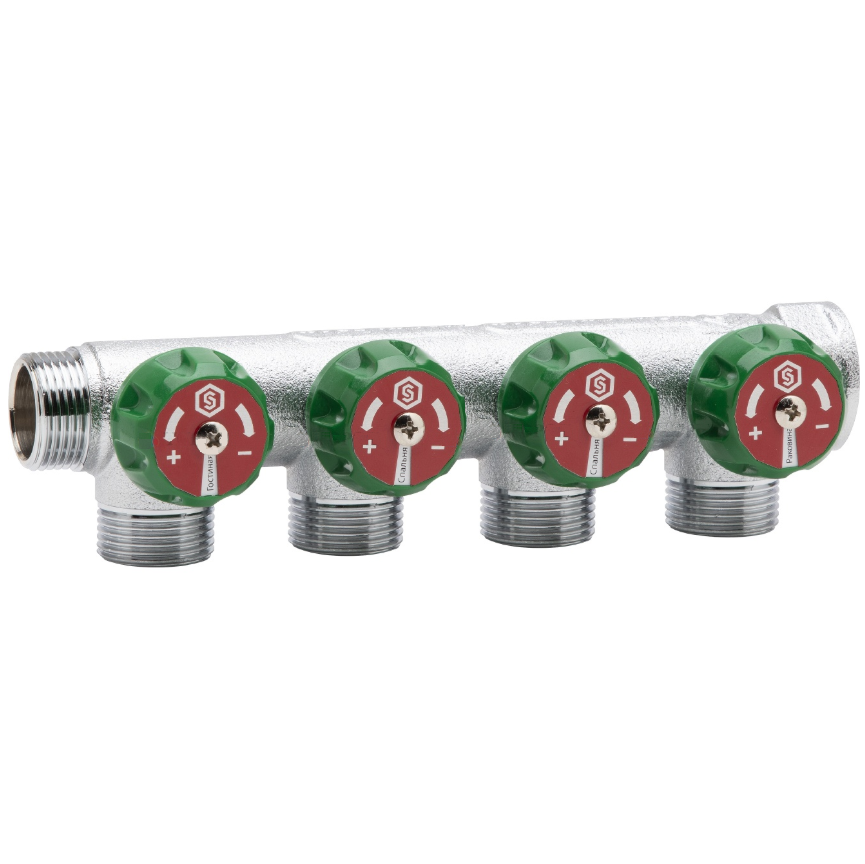 Коллектор Stout 3/4"x1/2", 4 отвода, плоское уплотнение регулирующий SMB-6849-341204
