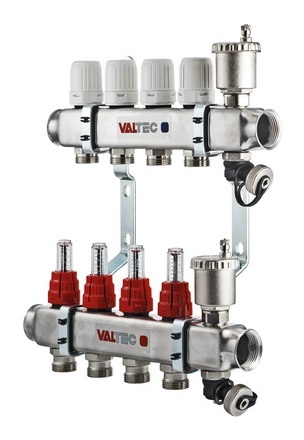 Коллекторный блок Valtec 1"х3/4" 2 выхода с расходомерами (нерж. сталь) VTc.586.EMNX.0602