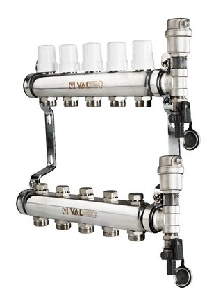 Коллекторный блок Valtec 1"х3/4" 10 выходов (нерж. сталь) VTc.588.EMNX.0610