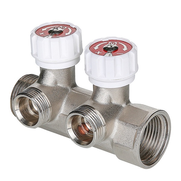 Коллектор Valtec 1"x3/4" «евроконус» на 2 выхода с вентилями для водоснабжения VTc.570.NE.0602